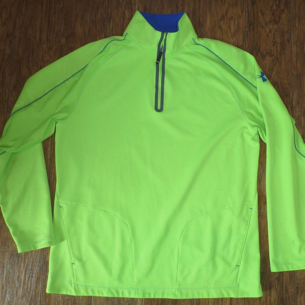 Mens Under Armour Running Tennis Bright Green and Blue 1/4 zip up XL